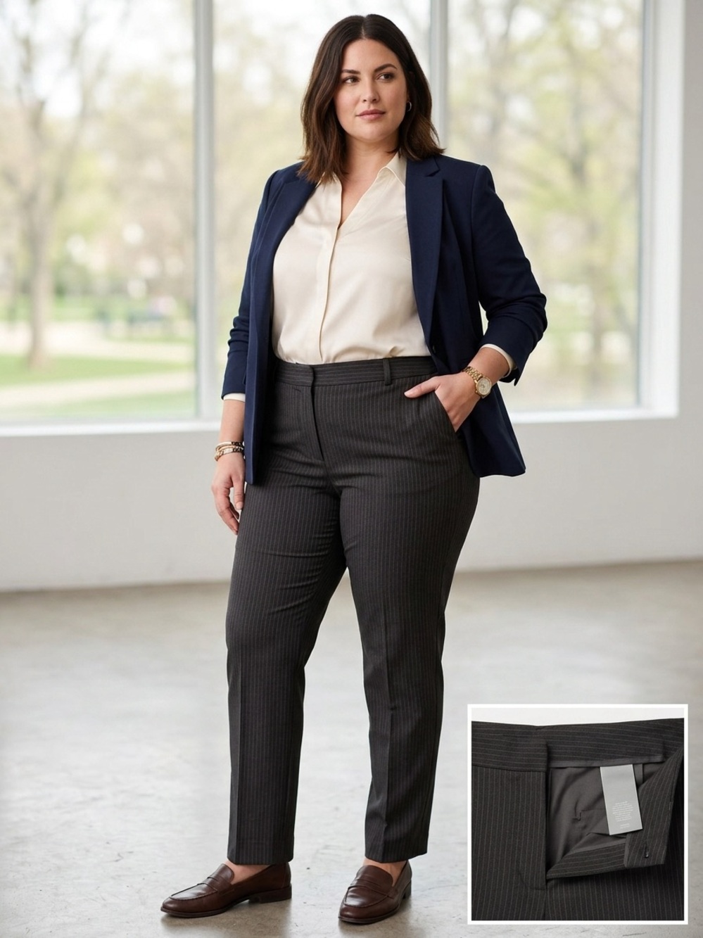 Pennington Women's Pinstripe Trousers in dark grey